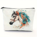 Pochette portaoggetti, custodia per trucchi "Horse & Flowers" - 14 x 22 cm